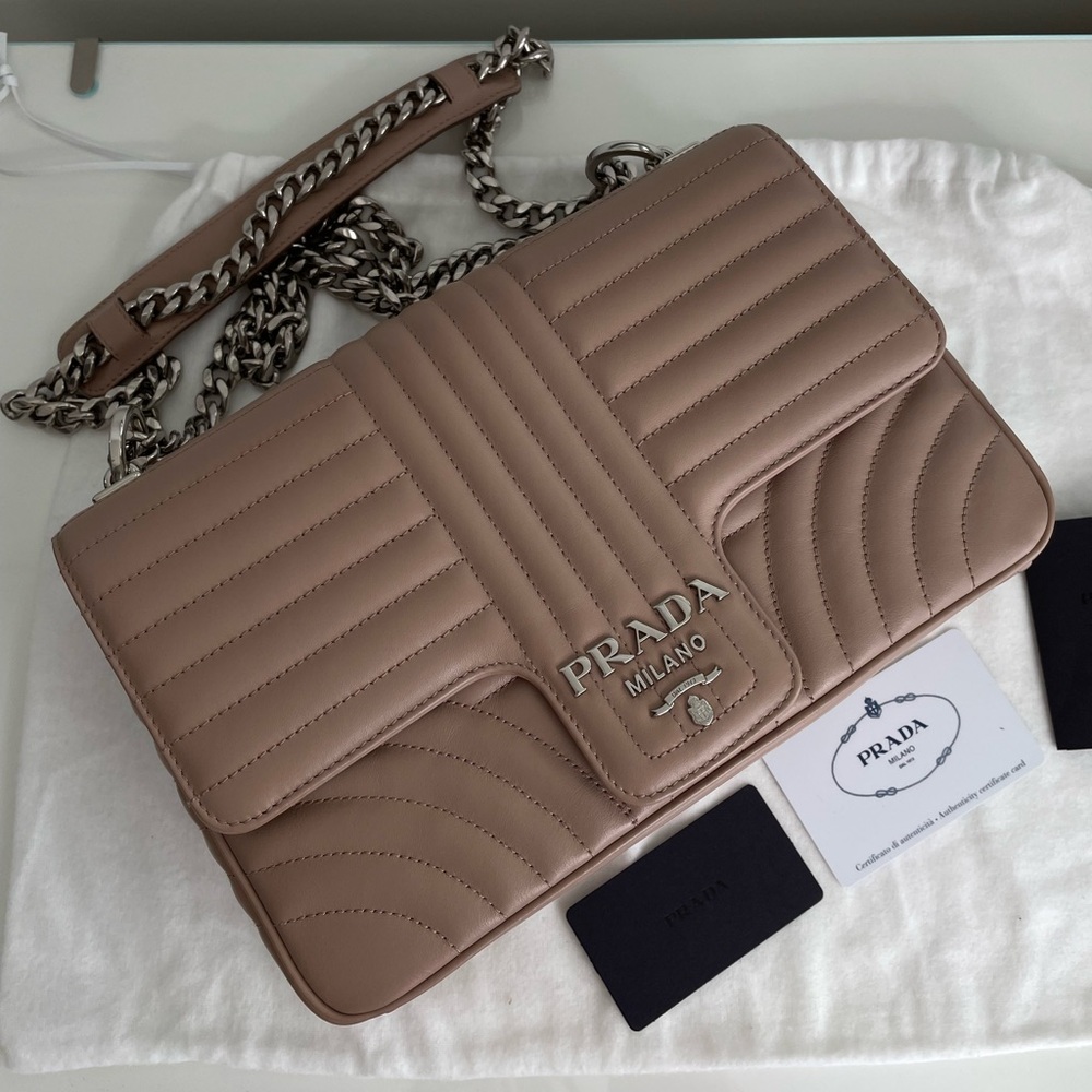 Prada Diagramme Cipria Soft Calf Impun Large Shoulder Crossbody Bag